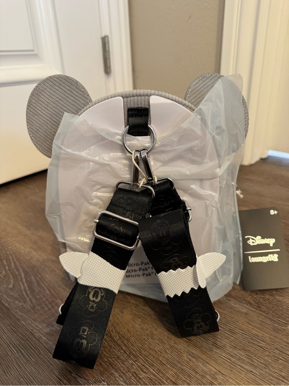 Loungefly Light Gray Corduroy Mini Backpack with Black Accents - Picture 4 of 6